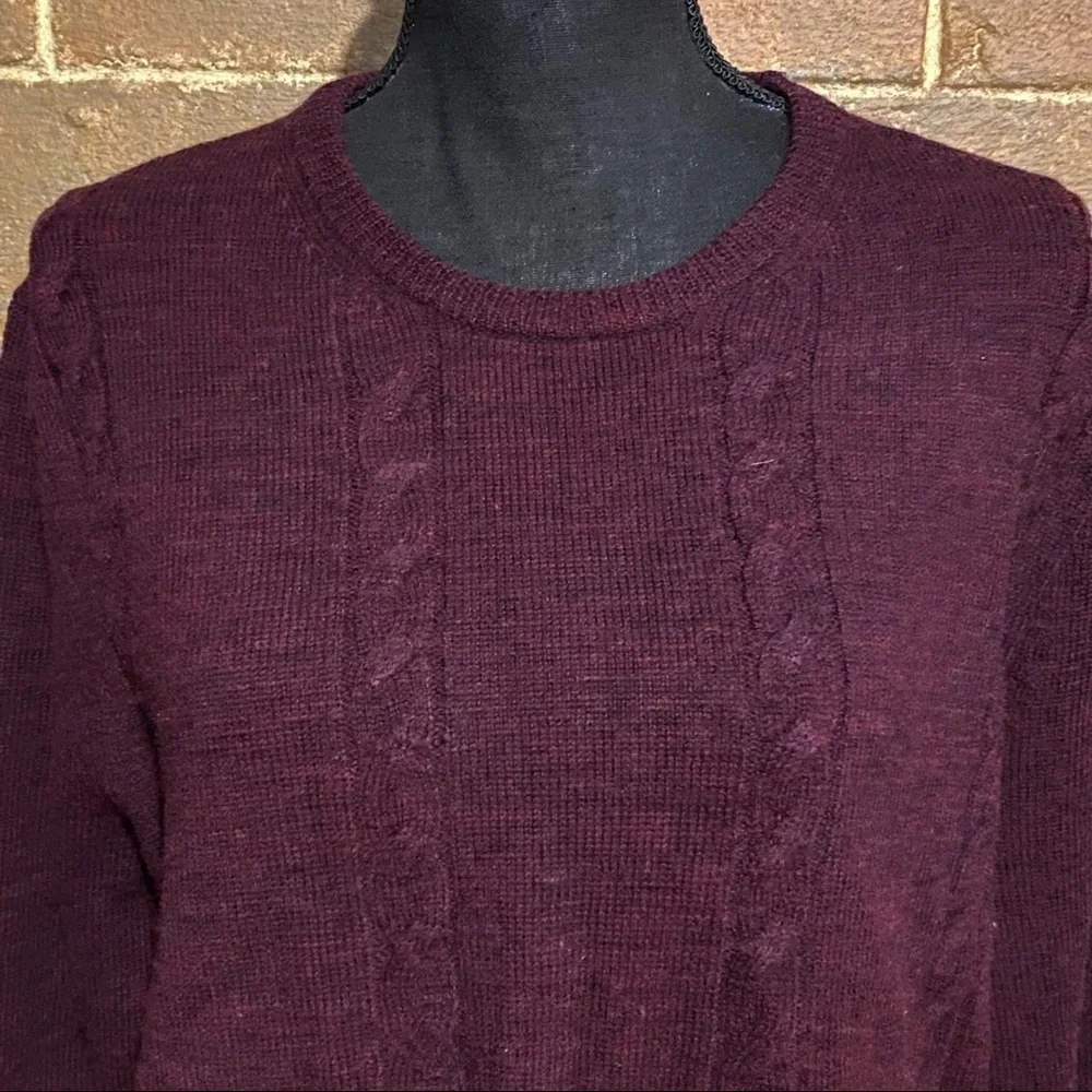 J.Crew Merino Wool Cable Knit Maroon Crew Neck Slim Fit Sweater Men's L